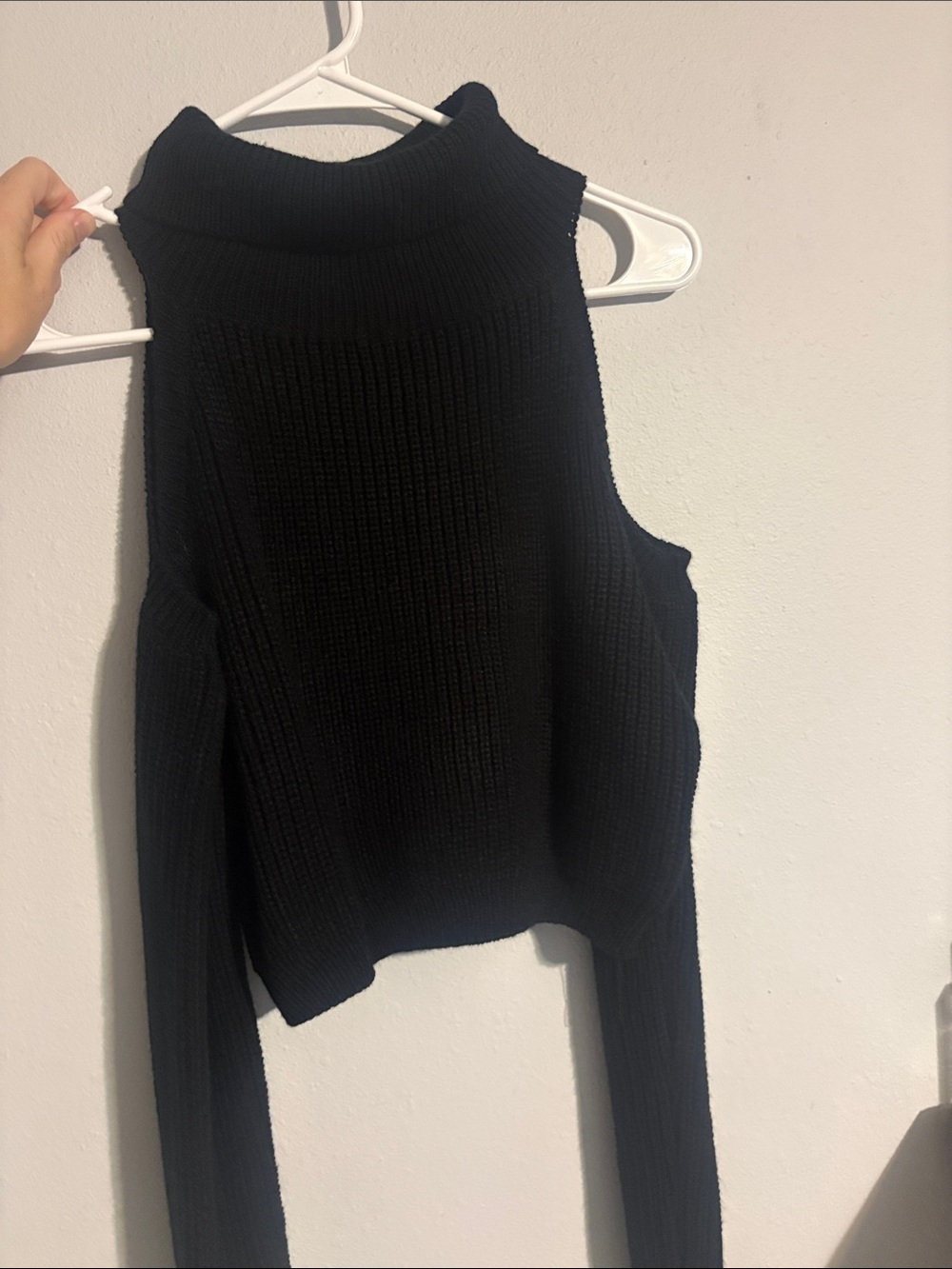 SHEIN Black Cold-Shoulder Turtleneck Sweater